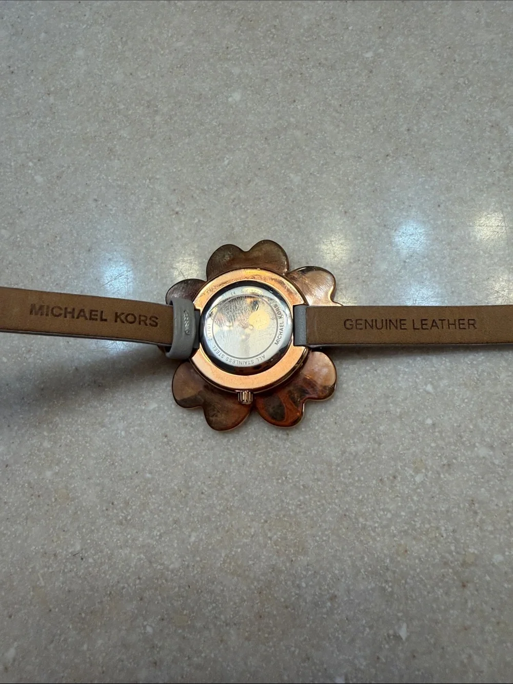Michael Kors Mena Watch Rose Gold Floral Face Leather Bracelet